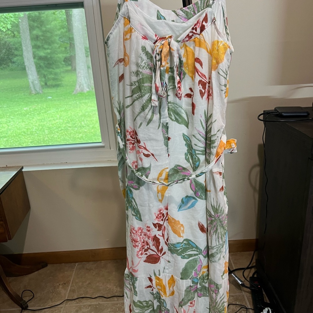 GAP White Floral Midi Dress with Tie Front